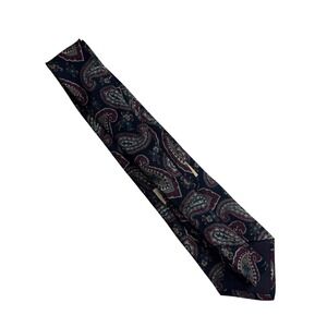 Vintage Bert Pulitzer Paisley Tie USA Navy Burgundy‎ Teal Silk Classic D02